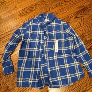 Kohl's Blue Plaid Flannel Shirt with Yellow Accents